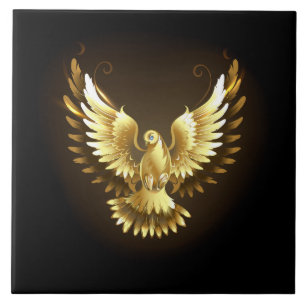 Faux Gold Foil Peace Dove on Black Kakelplatta