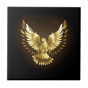 Faux Gold Foil Peace Dove on Black Kakelplatta