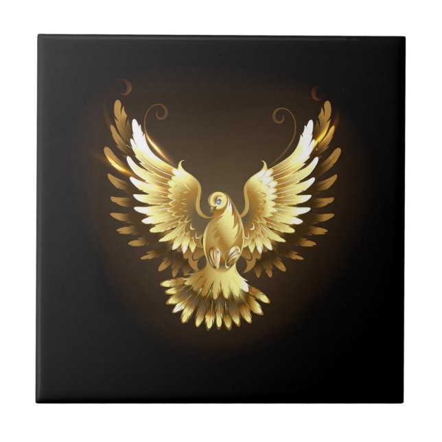 Faux Gold Foil Peace Dove on Black Kakelplatta (Framsidan)