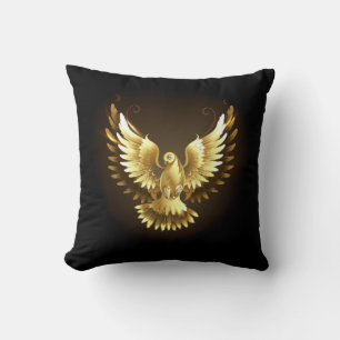 Faux Gold Foil Peace Dove on Black Kudde