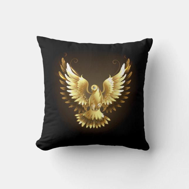 Faux Gold Foil Peace Dove on Black Kudde (Framsida)