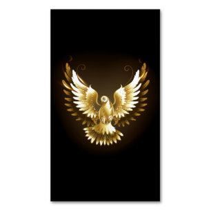 Faux Gold Foil Peace Dove on Black Magnetiska Visitkort