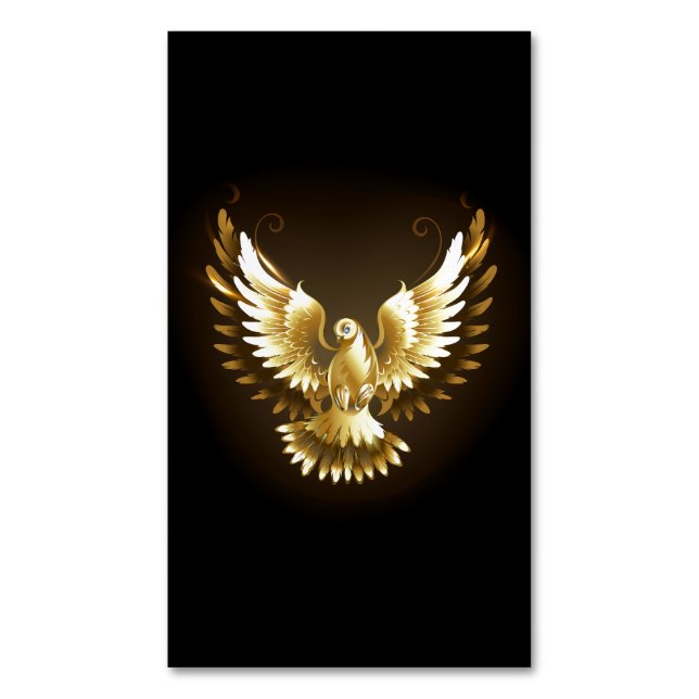 Faux Gold Foil Peace Dove on Black Magnetiska Visitkort (Framsida vertikal)