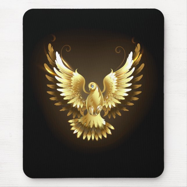 Faux Gold Foil Peace Dove on Black Musmatta (Framsidan)