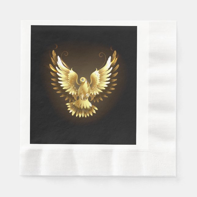 Faux Gold Foil Peace Dove on Black Pappersservett (Framsidan)