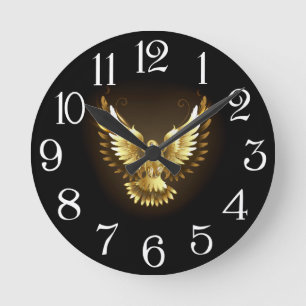 Faux Gold Foil Peace Dove on Black Rund Klocka