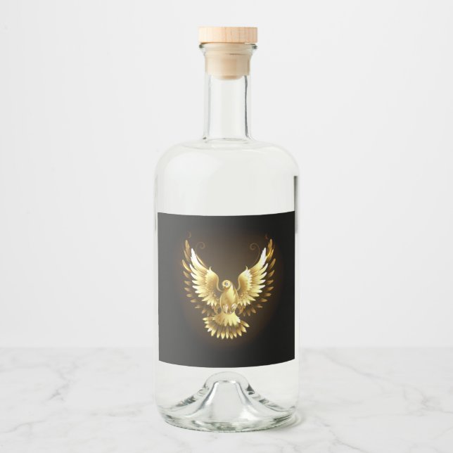Faux Gold Foil Peace Dove on Black Spritflaskor Etikett (Framsida)