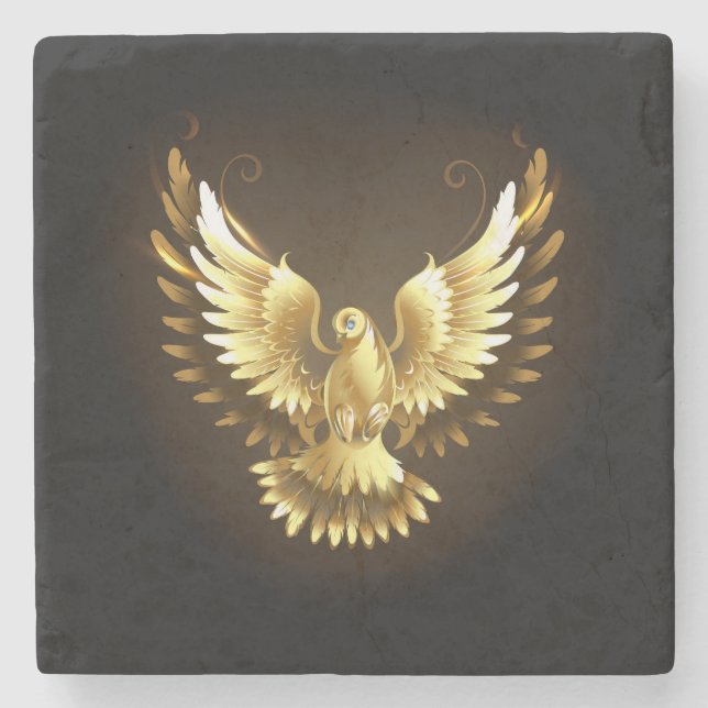 Faux Gold Foil Peace Dove on Black Stenunderlägg (Framsidan)