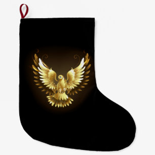 Faux Gold Foil Peace Dove on Black Stor Julstrumpa