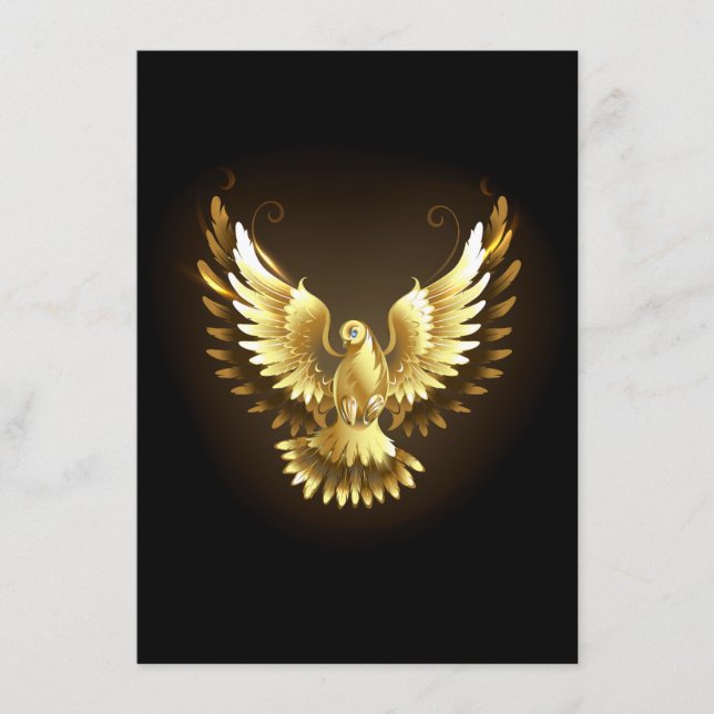 Faux Gold Foil Peace Dove on Black Tilläggskort (Framsida)