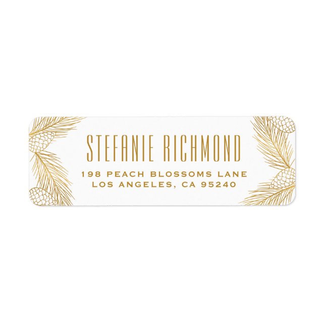 Faux Gold Foil Pinecones och Gräs Nål Helgdag Returadress Etikett (Framsidan)
