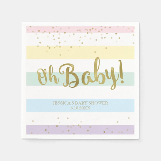 Faux Gold Foil Rainbow Rand Oh Baby Shower Pappersservett (Framsidan)
