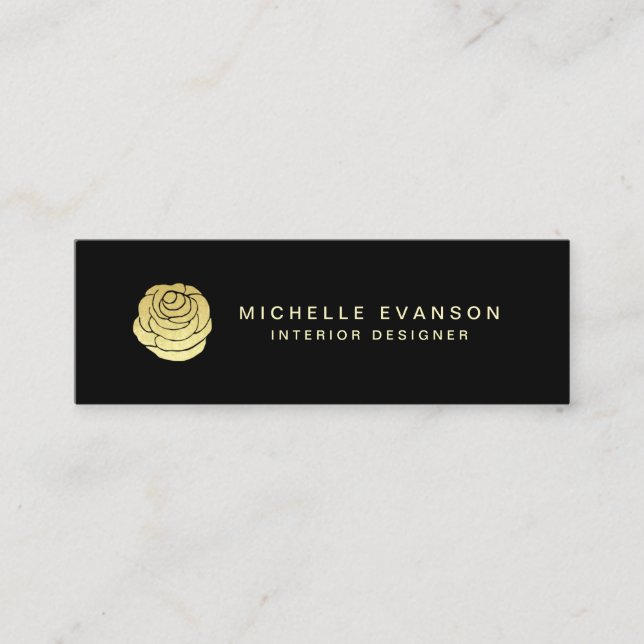 Faux Gold Foil Ro Logotyp Elegant Black Mini Visitkort (Framsida)