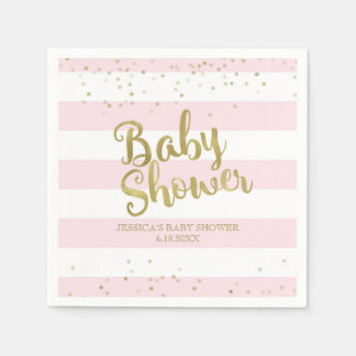 Faux Gold Foil, Rosa Rand Baby Shower Girl Pappersservett