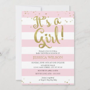 Faux Gold Foil Rosa Rand Baby Shower its a Girl Inbjudningar