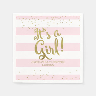 Faux Gold Foil Rosa Rand Baby Shower its a Girl Pappersservett