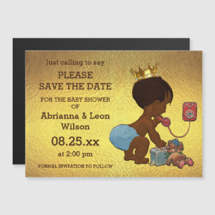 Faux Gold Foil Save Date Ethnic Prince Mobil Magnetisk Inbjudningskort