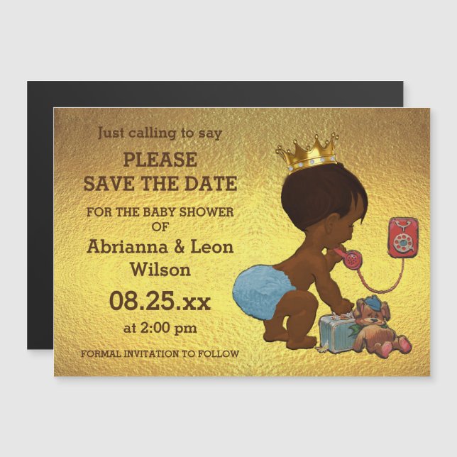 Faux Gold Foil Save Date Ethnic Prince Mobil Magnetisk Inbjudningskort (Fram/baksida)