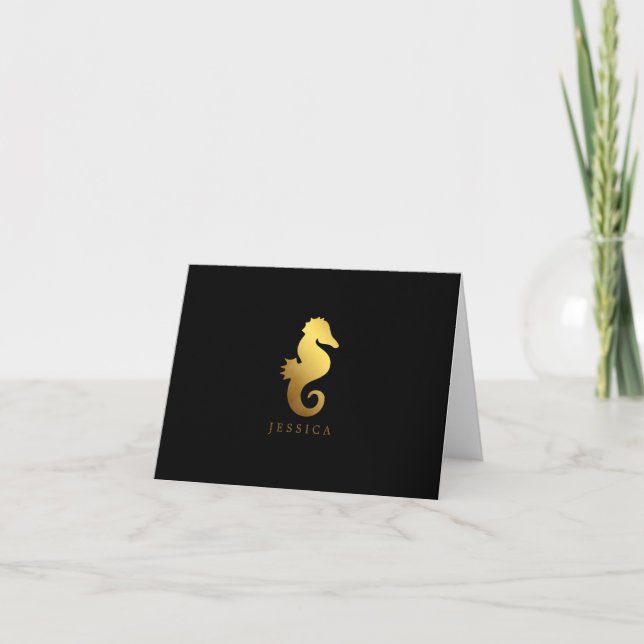 Faux Gold Foil Seahorse Anteckningskort (Framsida)