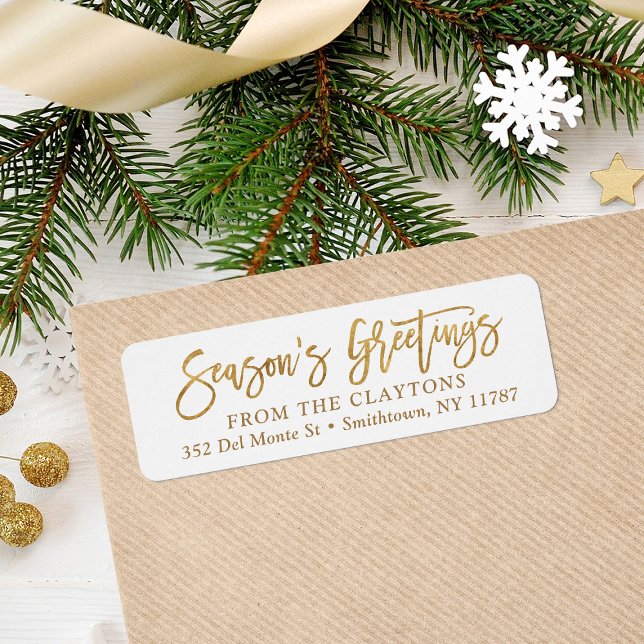 Faux Gold Foil Season's Greetings Returadress Returadress Etikett (Skapare uppladdad)