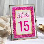 Faux Gold Foil Shock rosa Glitter Bröllop Bordsnummer<br><div class="desc">Elegant bordsnummer-kort med faux guld gräns och en vacker faux rosa glitter.</div>