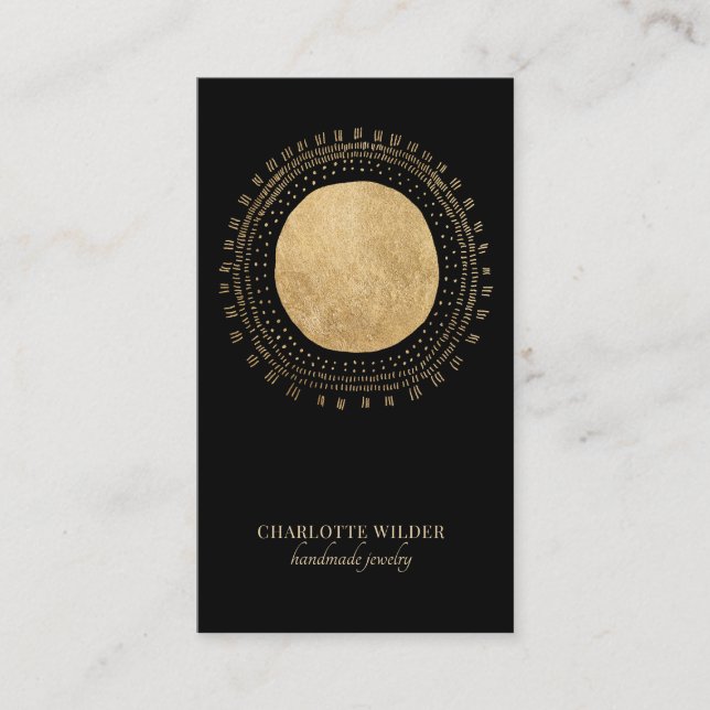 Faux Gold Foil Sol Black Jewelry Designer Visitkort (Framsida)