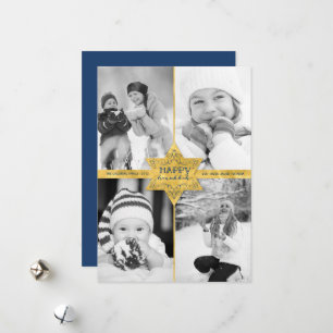 Faux Gold Foil Star of David Hanukkah 4 Photo Julkort