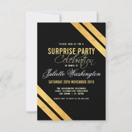 Faux Gold Foil Strip Black Surprise Födelsedagsfes Inbjudningar