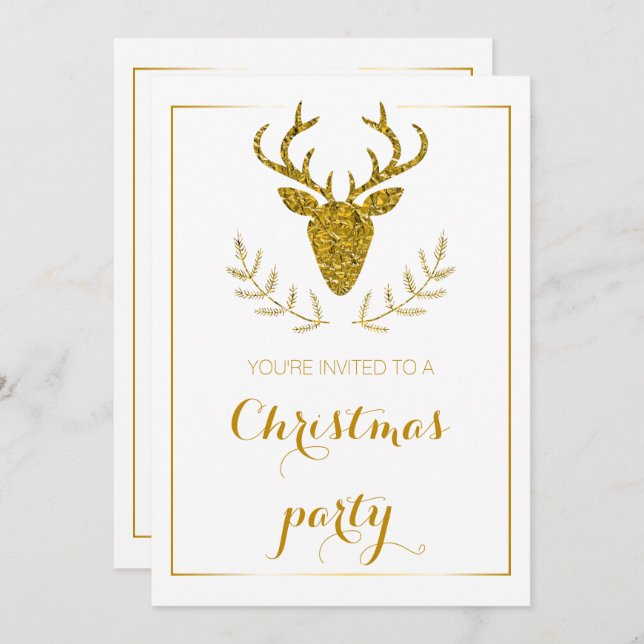 Faux Gold Foil Texturerad Hjort jul Party Inbjudningar (Fram/baksida)