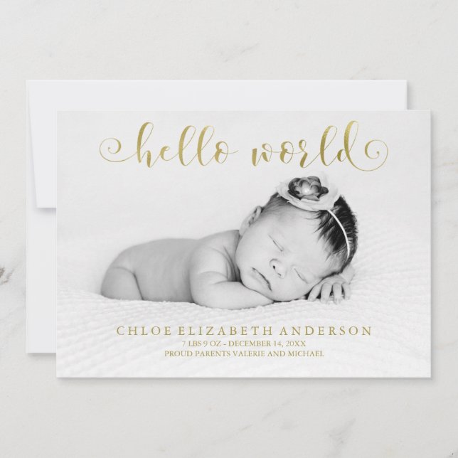 Faux Gold Foil Typography Photo Baby annoncements Meddelande (Framsida)