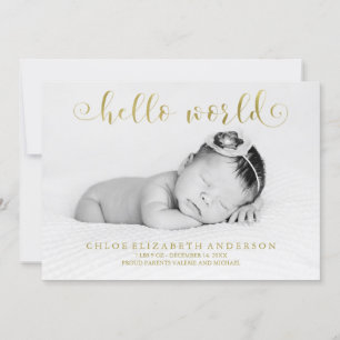 Faux Gold Foil Typography Photo Baby annoncements Meddelande