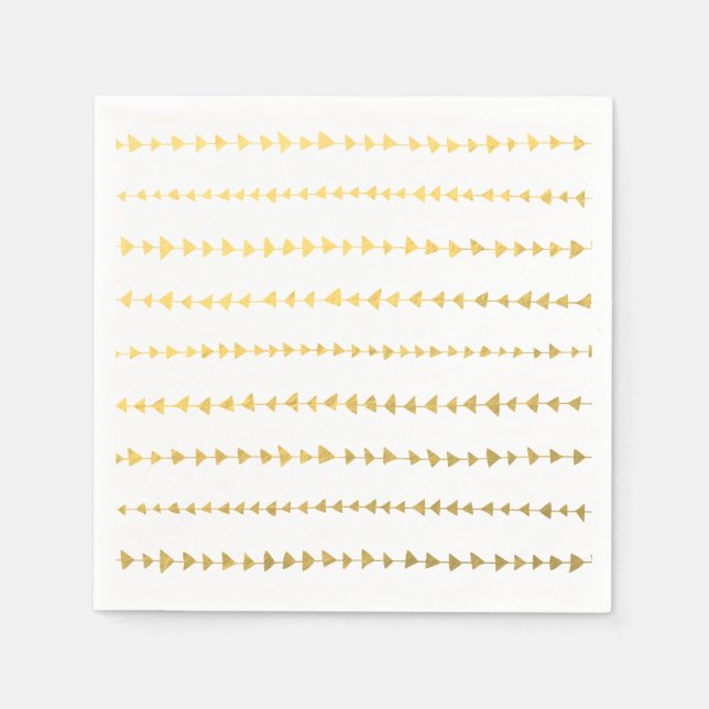 Faux Gold Foil White Arrows Mönster Pappersservett (Framsidan)