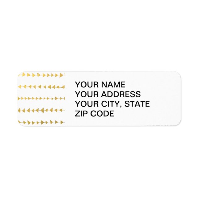 Faux Gold Foil White Arrows Mönster Returadress Etikett (Framsidan)