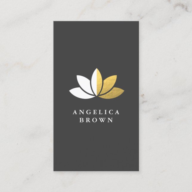 Faux Gold Foil & White Lotus Flower Visitkort (Framsida)