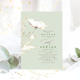Faux Gold Foil WildblommSage Grönt Bröllop Inbjudningar