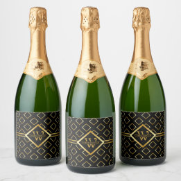 FAUX Gold Geometric Pattern with Monogram on BLACK