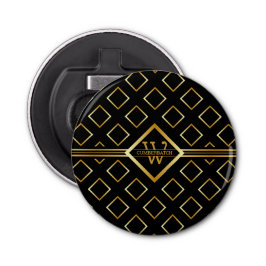 FAUX Gold Geometric Pattern with Monogram on BLACK Flasköppnare