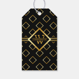 FAUX Gold Geometric Pattern with Monogram on BLACK Presentetikett