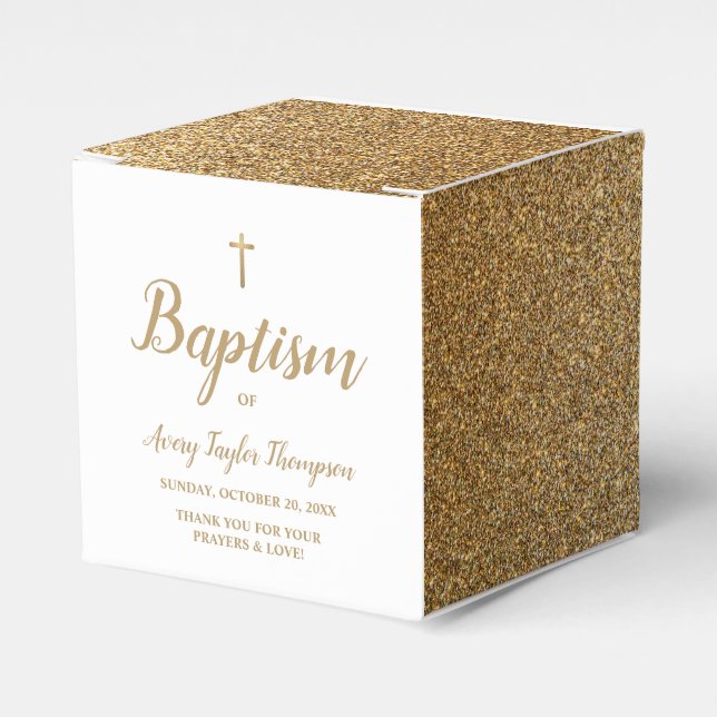 Faux Gold Glitter Baptism with Cross Personalized Presentaskar (Framsidan Sidan)