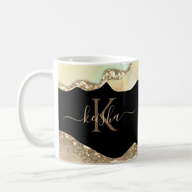 Faux Gold Glitter & Pastel Waves Bling Kaffemugg (Vänster)