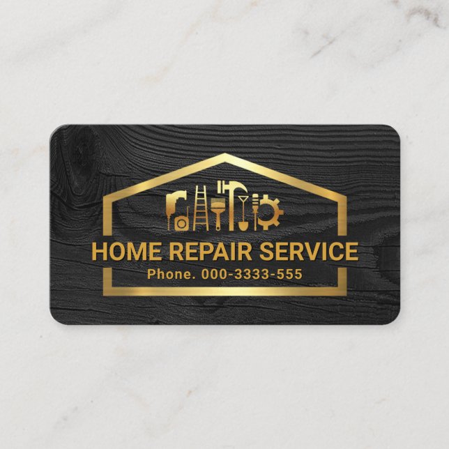 Faux Gold Handyman Tools Building Frame Visitkort (Framsida)