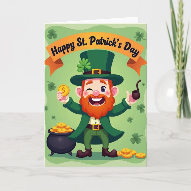 Faux Gold Leprechaun St Patricks Card Kort (Framsida)