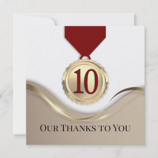 Faux gold medal employee anniversary 10 years card inbjudningar