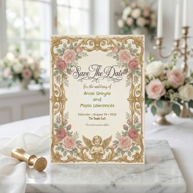 Faux Gold Ornate Baroque Floral Frame Spara Datumet (Skapare uppladdad)