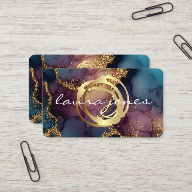 Faux Gold Painted Circle Designer Business Card Visitkort (Fram/Back In Situ)