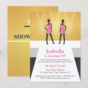 Faux Gold Runway Mode Show Födelsedagsfest Inbjudningar