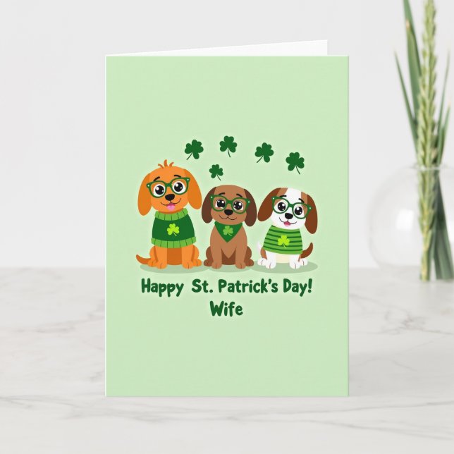Faux Gold St Patricks Puppies Card Kort (Framsida)