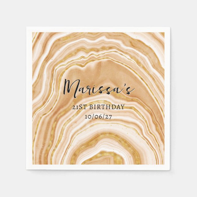 Faux Golden Agate 21:a födelsedagen Pappersservett (Framsidan)