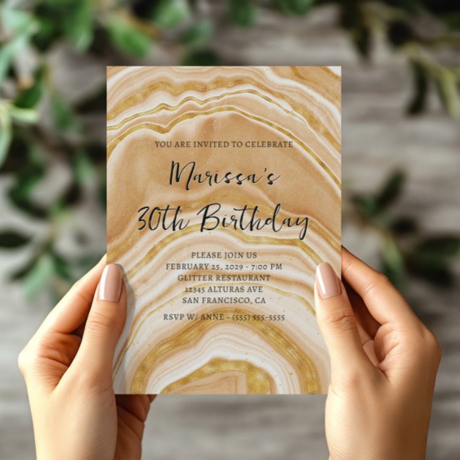 Faux Golden Agate 30års födelsedag Inbjudningar (Faux Golden Agate 30th Birthday Invitation)