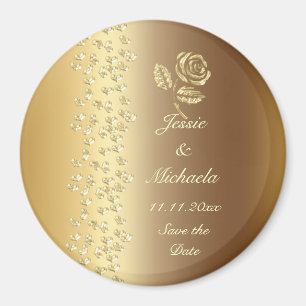 Faux Golden Bröllop Hearts och Ro Spara datumet Magnet